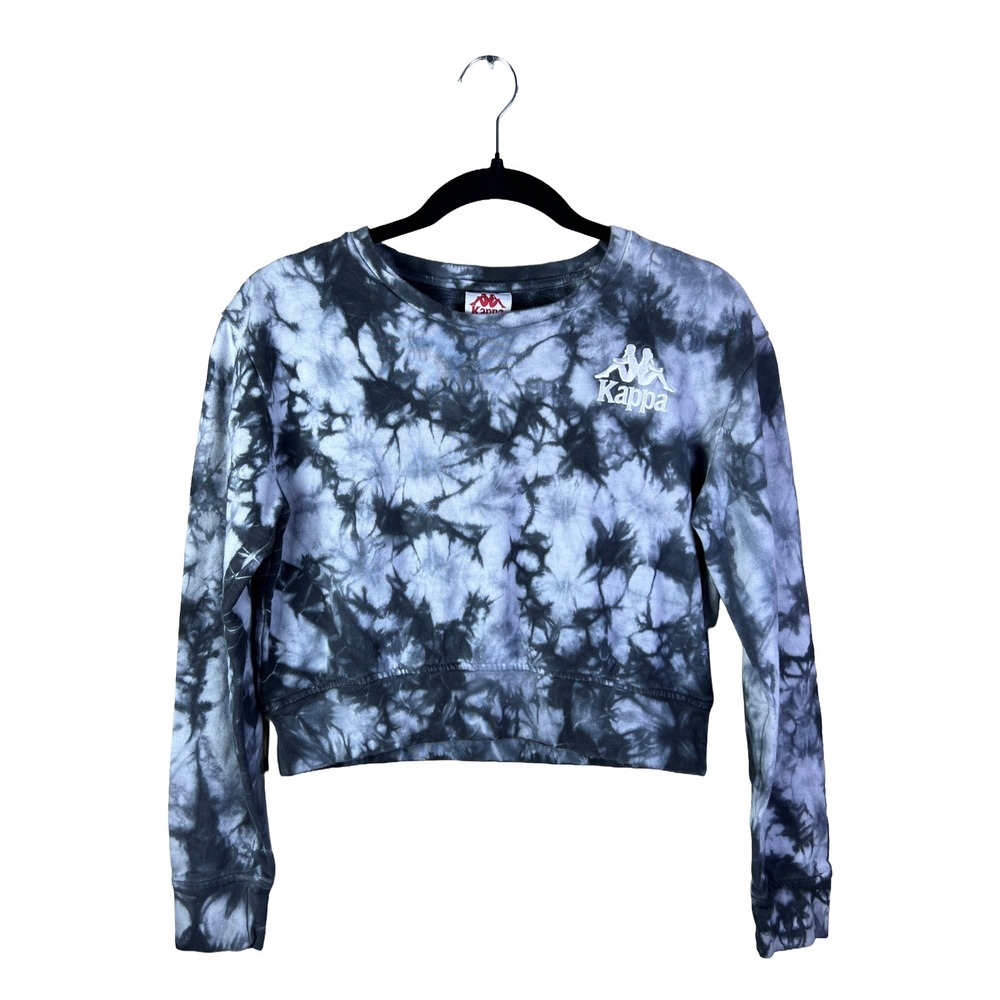 Kappa Tie Dye Cropped Sweatshirt Womens Small Black Gray Streetwear Pullover